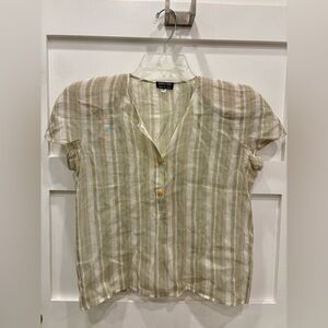 Giorgio Armani Women’s Casual Striped Shirt - Beige and White. Vintage